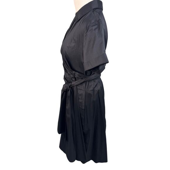 Talbots stretch sateen cotton surplice partial wrap shirt dress black size 14P - Picture 3 of 7